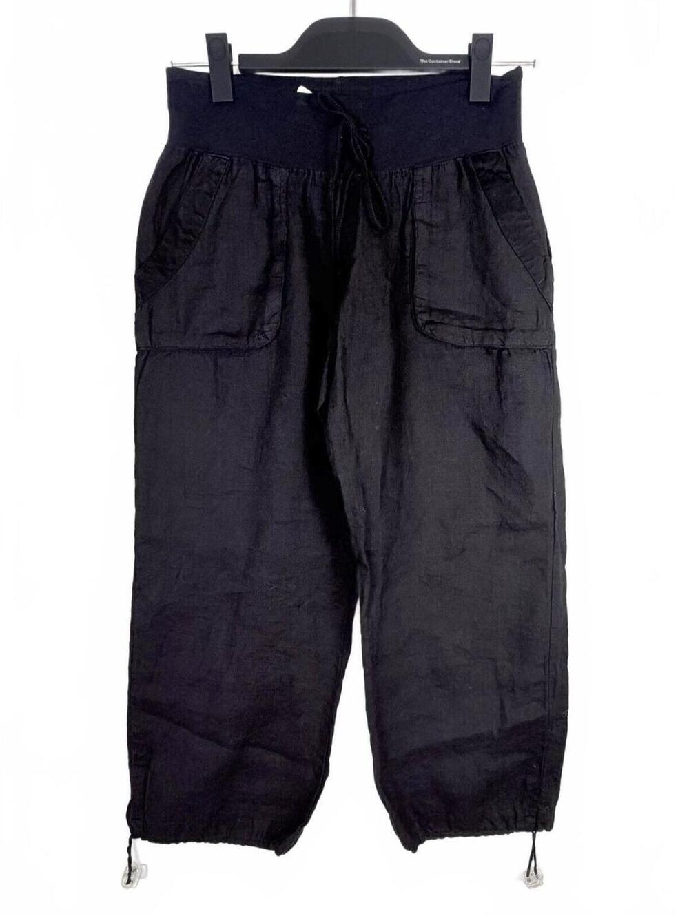 New Hard Tail Forever Black Slouchy Cargo Linen Drawstring Toggle Pants Size XS